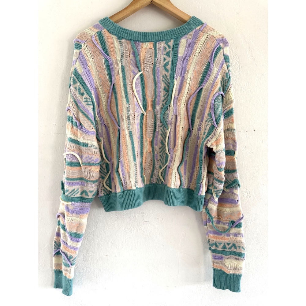 Womens 3D Textured Knit Cropped Sweater Pastel Multi Color Size Medium - Picture 2 of 6
